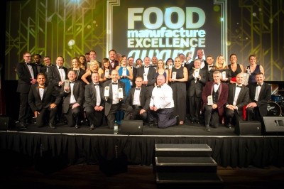 The winners of this year’s Food Manufacture Excellence Awards on stage at the Hilton Park Lane in London
